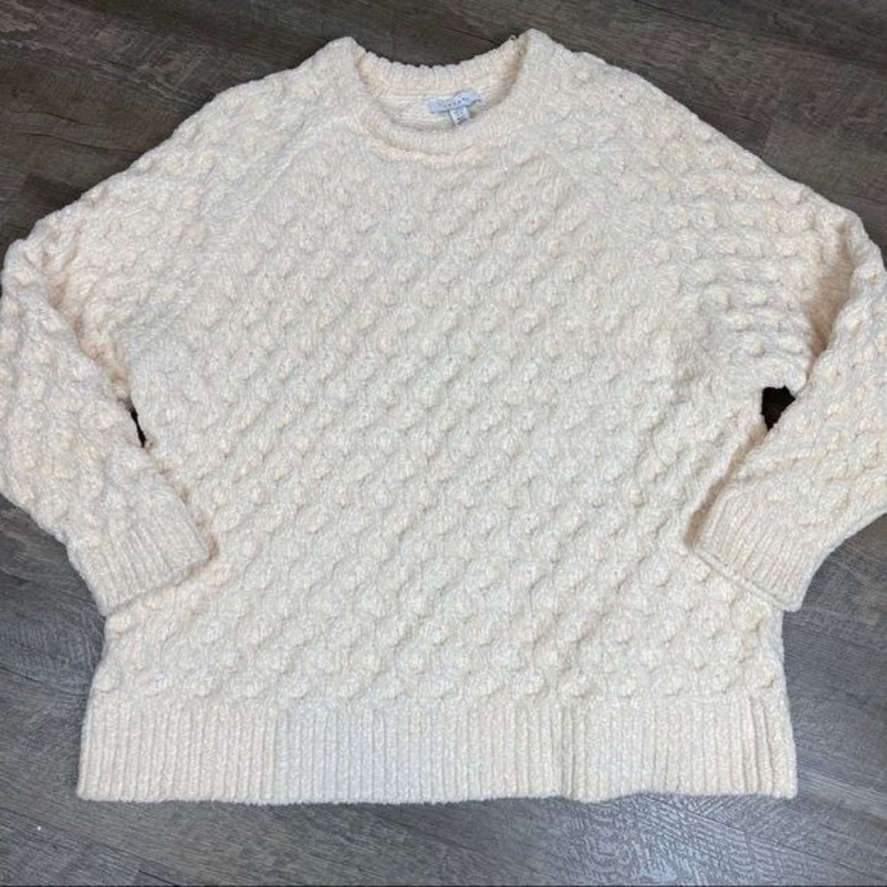 Topshop Off White Chunky Crew Neck Sweater Size 12 (Large)